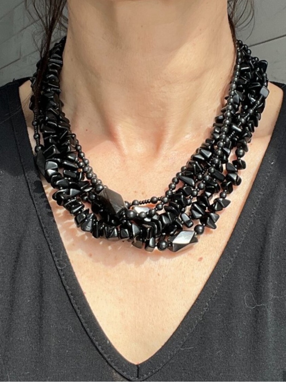 Genuine Semi-Precious Black Onyx Statement Necklace - Bib Style - 140g Elegant